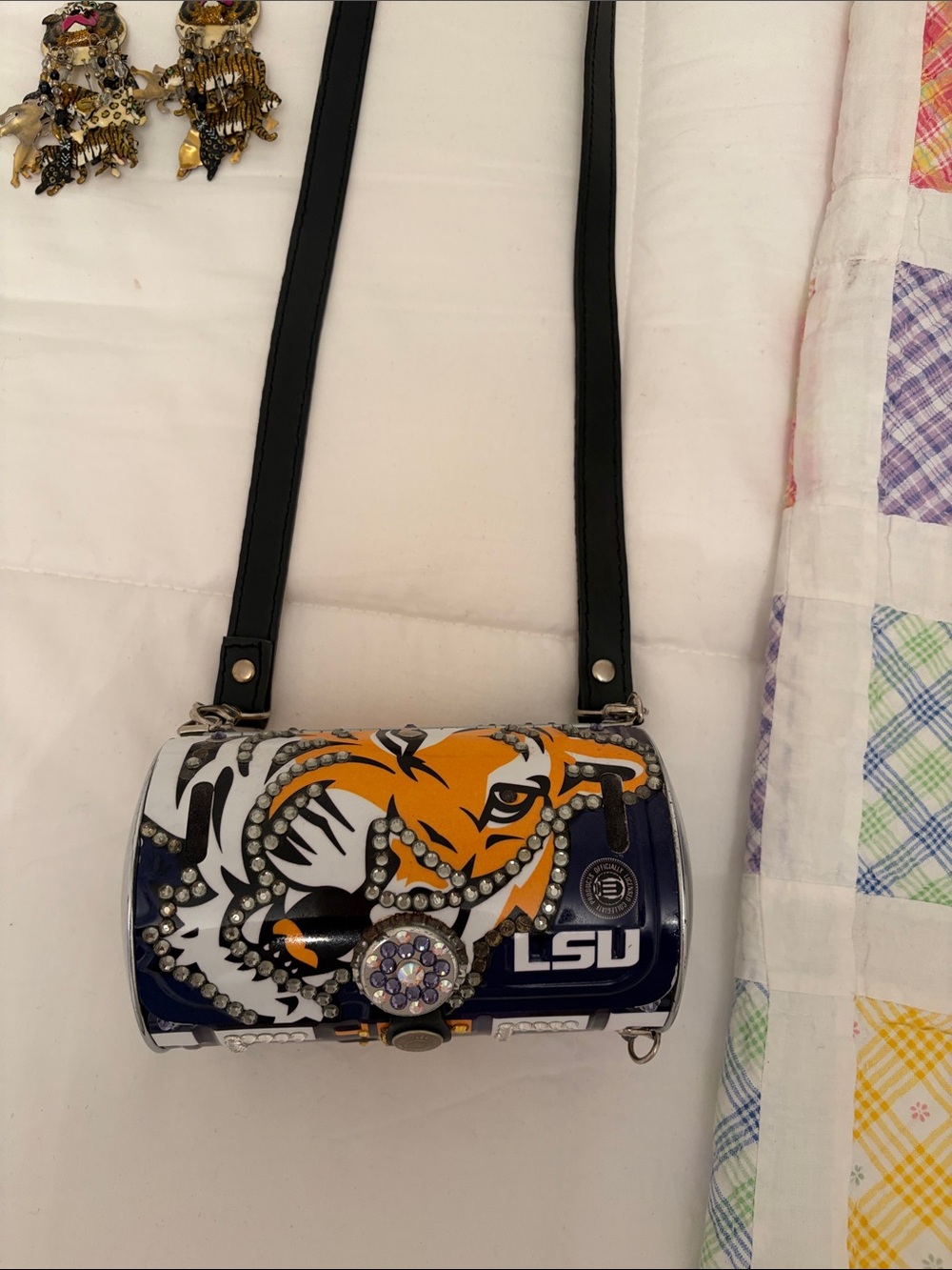 Tiger Print Crossbody Bag in Navy, Gold, White